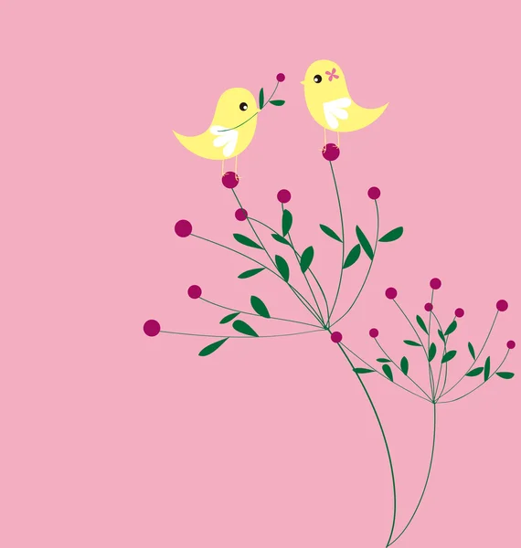 Fågel och blomma kort mönster design — Stock vektor
