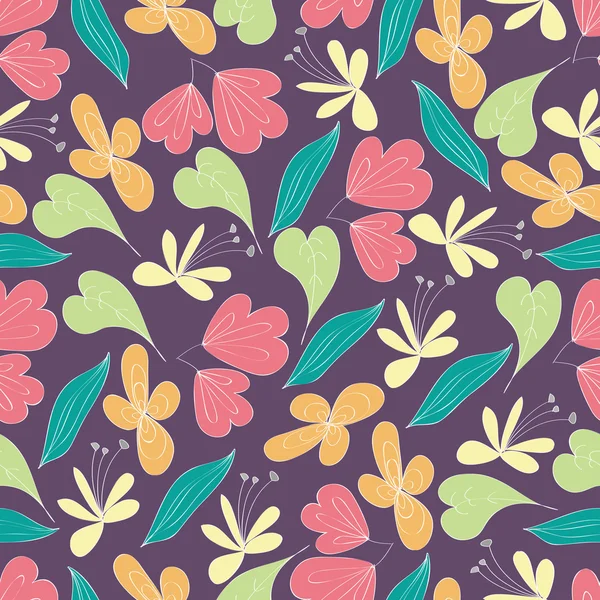 Motif de fleurs et feuilles sans couture — Image vectorielle