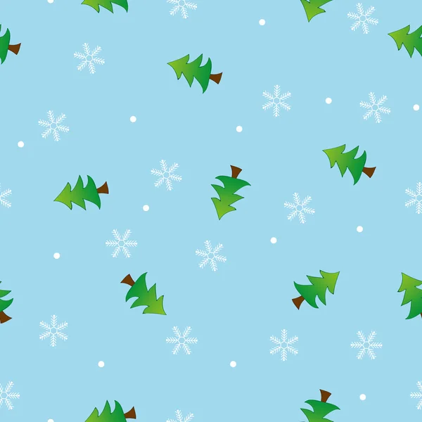 Fiocco di neve senza soluzione di continuità e albero modello sfondo blu — Vettoriale Stock
