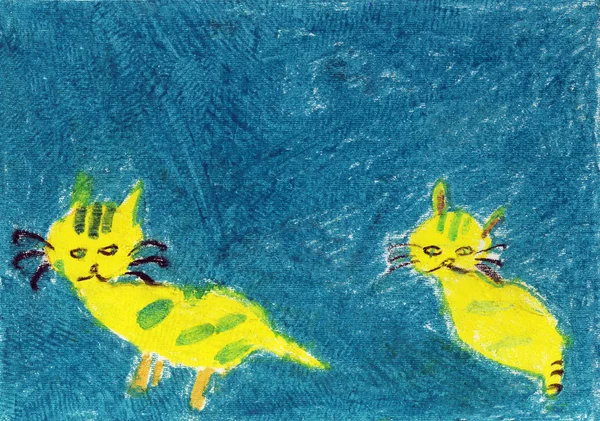 Dois gatos, lápis de cor ilustração — Fotografia de Stock