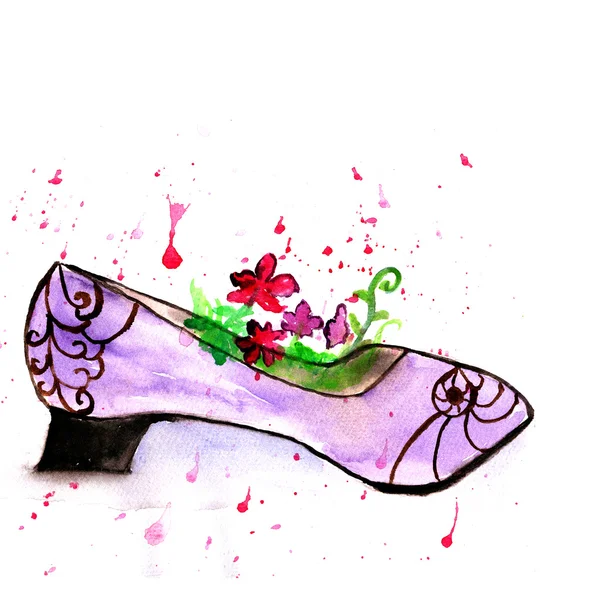 Chaussure fleur et violet, illustration aquarelle — Photo