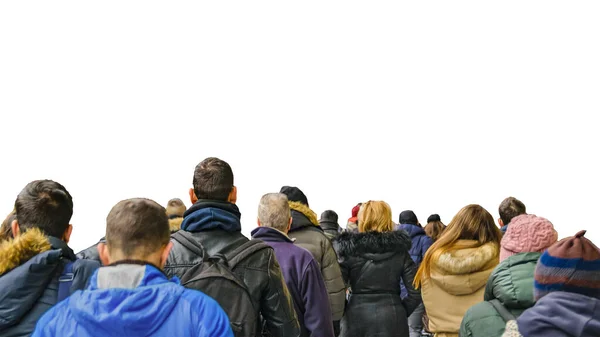 Vue Arrière Foule Isolée Sur Photo Blanche — Photo