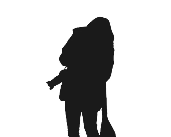 Back View Woman Photographer Isolated Graphic Silhouette — Stock Photo, Image