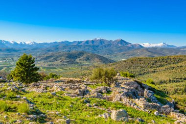 Antik Mycenae şehrinde gündüz manzarası, peloponez, Yunan