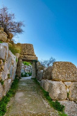 Antik Mycenae şehrindeki güneşli gün manzarası, peloponez, Yunanistan