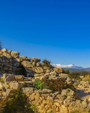 Antik Mycenae şehrindeki güneşli gün manzarası, peloponez, Yunanistan