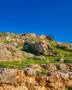 Antik Mycenae şehrindeki güneşli gün manzarası, peloponez, Yunanistan