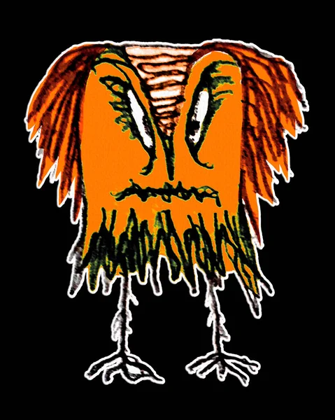 Sketchy Style Funny Ugly Bird Colored Monster Bird Black Background — Stock Photo, Image