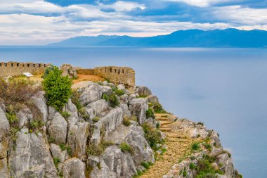 Aerial view from palamidi fort of peloponnese landscape, nafplion, greece clipart