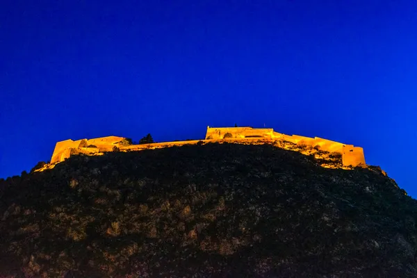 Vista Notturna Esterna Del Famoso Forte Palamidi Città Nafplion Grecia — Foto Stock