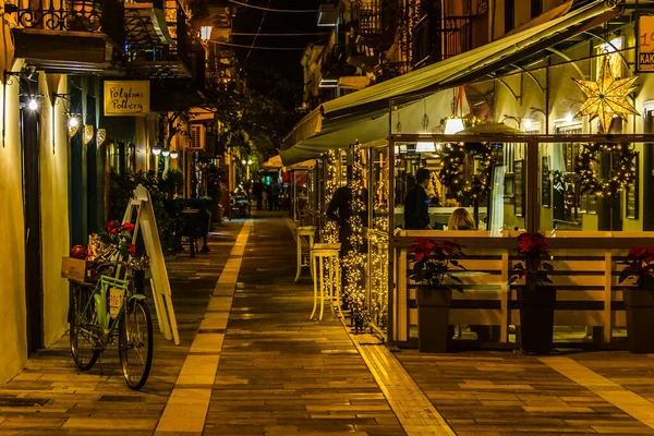 Nafplion Greece Styczeń 2020 Nocna Scena Miejska Historycznym Centrum Miasta — Zdjęcie stockowe