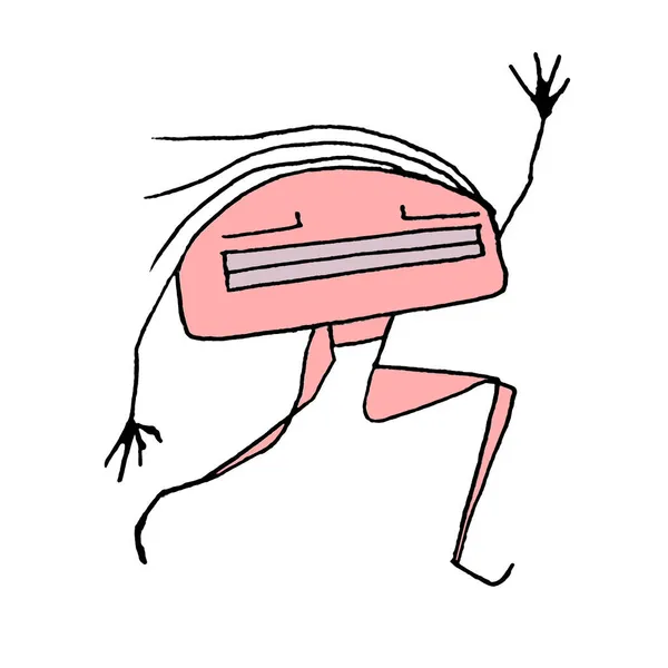 Cute Alien Dancing Girl Eyes Closed Sketchy Style Isolated Illustration — Stock Photo, Image