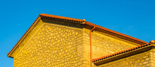 Außen Detailansicht Gebäude Mittelalterlichen Stil Olympiastadt Peloponesse Griechenland — Stockfoto