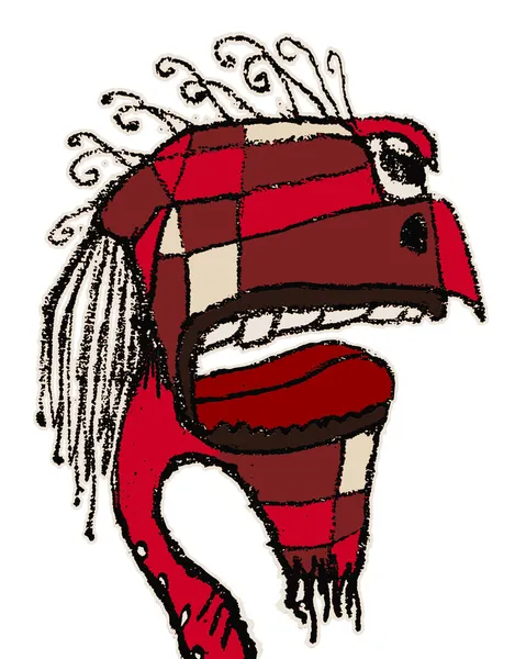 Vista Lateral Rojo Reptil Hombre Dibujo Lápiz Estilo Esquemático Aislado — Foto de Stock