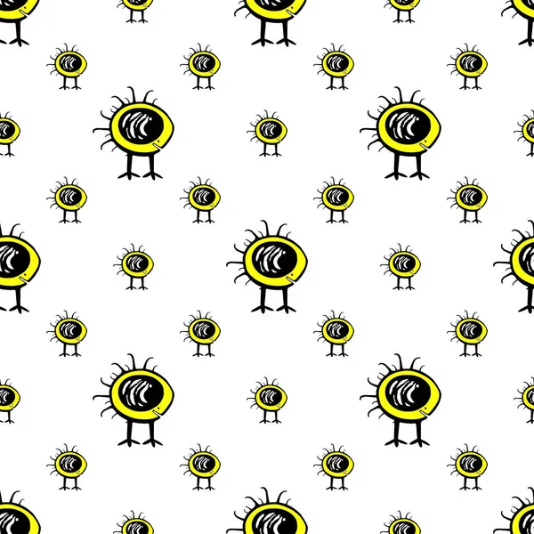 Cute Monster Alien Baby Pencil Drawing Motif Seamless Pattern Illustration — Stock Photo, Image