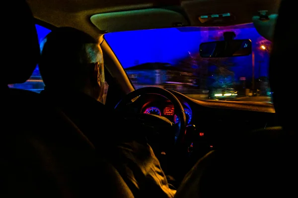 Водіння Нічний Інтер Точки Зору Автомобіля Греція — стокове фото