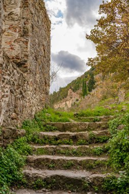 Eski Mystras kasabasında terkedilmiş kalıntılar, peloponnese, Yunanistan
