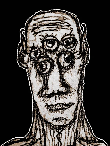 Sad Expression Cyclop Portrait Sketchy Style Drawing — Foto Stock