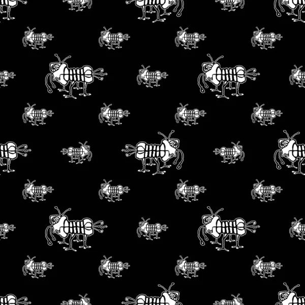 Zwart Wit Potlood Tekening Fantasie Insect Vreemd Monster Naadloos Patroon — Stockfoto