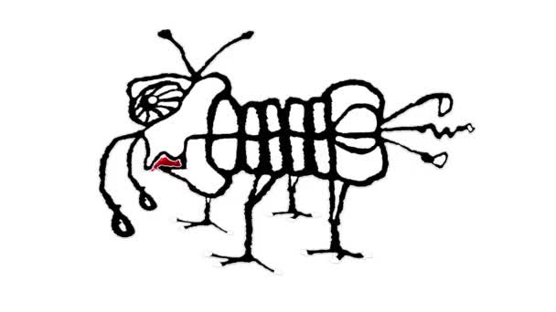 Side View Weird Insect Chewing Sketchy Style Looped Animation — Stock Video