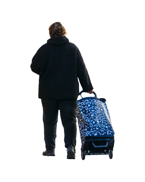 Back View Old Woman Carrying Bag Isolated Photo — Stock Photo, Image