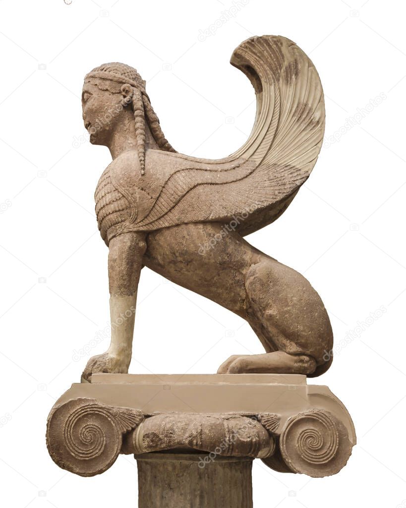 Sphinx of naxos sculpture isolated on white background photo