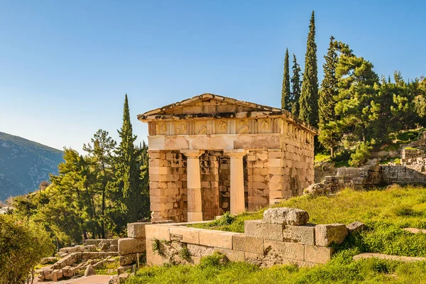 Athener Schatzhaus Delphi Heiligtum Phocis Griechenland — Stockfoto