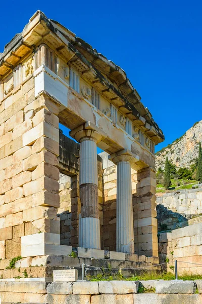 Arkitektonisk Detalj Athenians Kassa Byggnad Delfi Helgedom Phocis Grekisk — Stockfoto