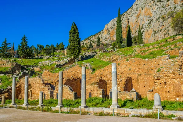 Scène Journée Ensoleillée Entrée Sanctuaire Delphes Phocis Grèce — Photo