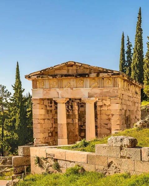 Athener Schatzhaus Delphi Heiligtum Phocis Griechenland — Stockfoto