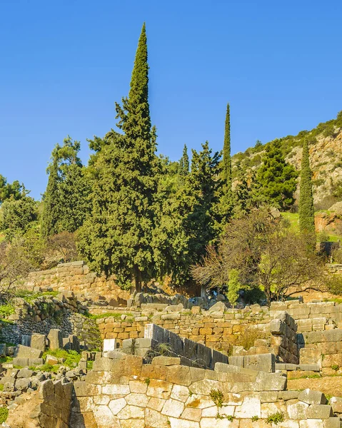 Ηλιόλουστη Μέρα Στο Ιερό Των Δελφών Φωκίδα Ελλάδα — Φωτογραφία Αρχείου
