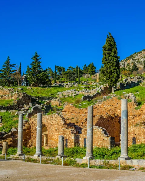 Sonnenszene Eingang Des Delphiheiligtums Phocis Griechenland — Stockfoto