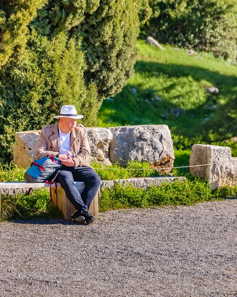 Delphi Grèce Janvier 2020 Asiatique Adulte Repos Sanctuaire Delphes Phocis — Photo