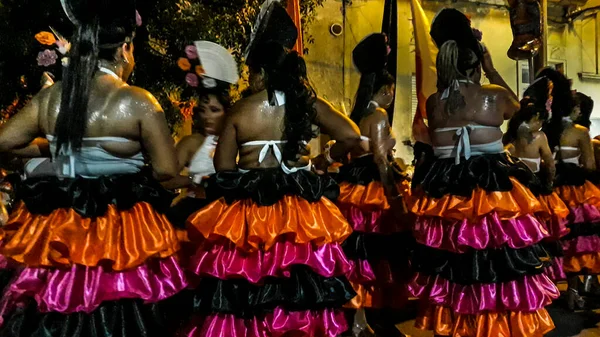 Montevideo Uruguay Φεβρουαριοσ 2022 Νυχτερινή Σκηνή Στην Παραδοσιακή Παρέλαση Καρναβαλιού — Φωτογραφία Αρχείου