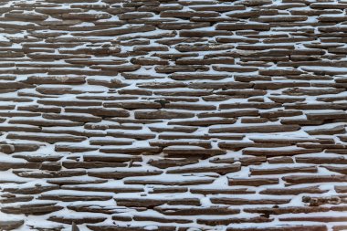 Karlı taş desenli cadde, metsovo kasabası, Yunanistan