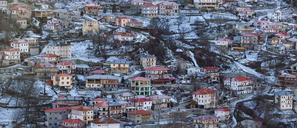 Winter Lucht Stedelijke Dag Landschap Scène Metsovo Stad Griekenland — Stockfoto
