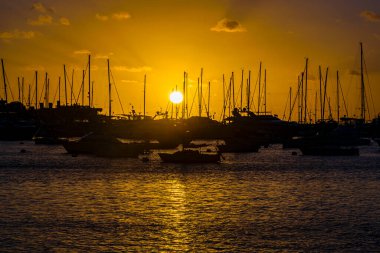 Punta del este limanında yüksek kontrast günbatımı sahnesi, uruguay