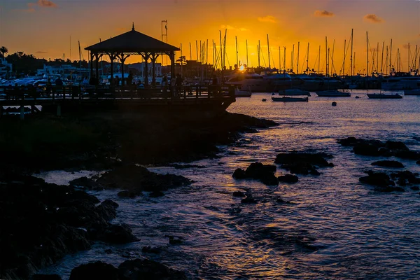 Korkea Kontrasti Auringonlasku Kohtaus Punta Del Este Satamassa Uruguay — kuvapankkivalokuva