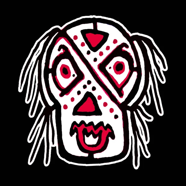 Kabile Etnik Kafatası Motifi Kırmızı Siyah Beyaz Renklerde Doğrusal Çizim — Stok fotoğraf