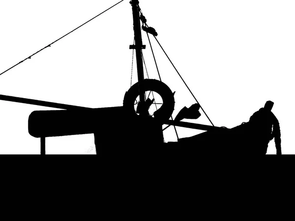 Rustikales Fischerboot Silhouette Isolierte Grafik — Stockfoto