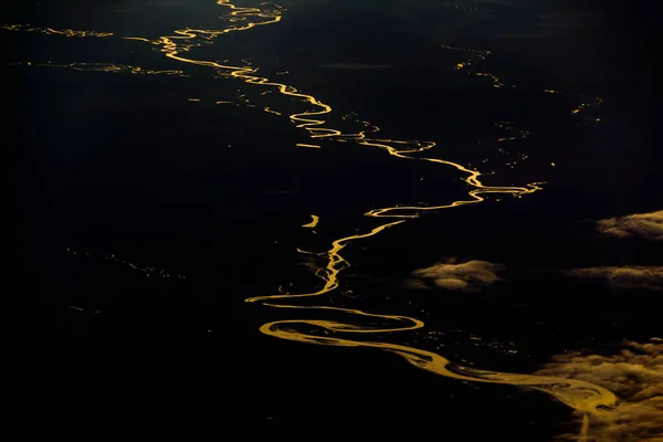 Sinous Flod Plan Synvinkel Antenn Landskap Scen Tierra Del Fuego — Stockfoto