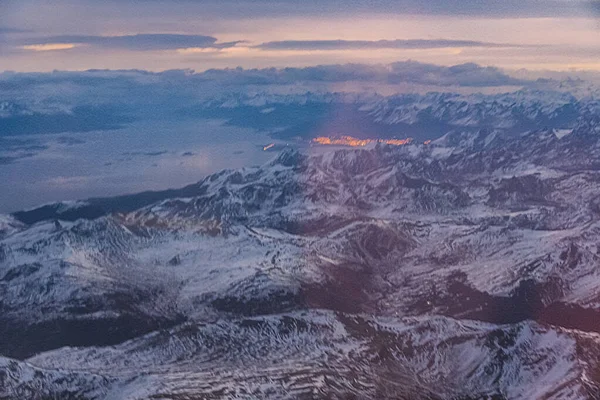 Avion Point Vue Paysage Aérien Montagnes Enneigées Terre Fuego Argentine — Photo