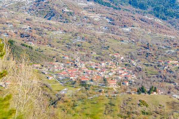 Winter Day Scene Small Town Valley Greece — 스톡 사진