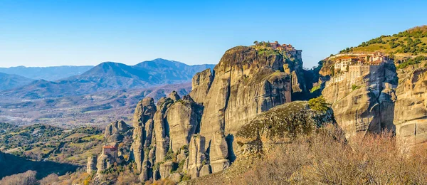Mosteiros Topo Das Rochas Paisagem Cena Site Meteora Tesalia Grécia — Fotografia de Stock