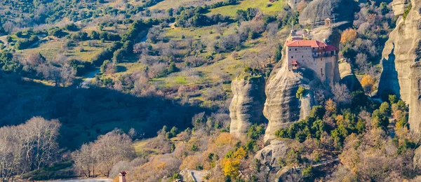 Monasterios Parte Superior Escena Del Paisaje Rocas Sitio Meteora Tesalia — Foto de Stock