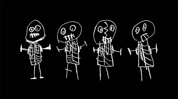 Black White Sketchy Style Funny Skeletons Drawings — Stock fotografie