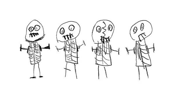 Black White Sketchy Style Funny Skeletons Drawings — Stock Fotó