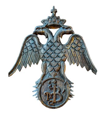 Front view eagles shield wooden artwork isolated photo