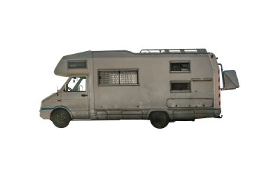 White trailer parked side view isolated photo