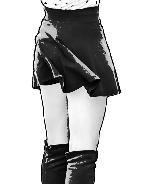 Rückseite Detail Schlanke Frauenbeine Mit Schwarzen Miniröcken Isolierte Grafik — Stockfoto